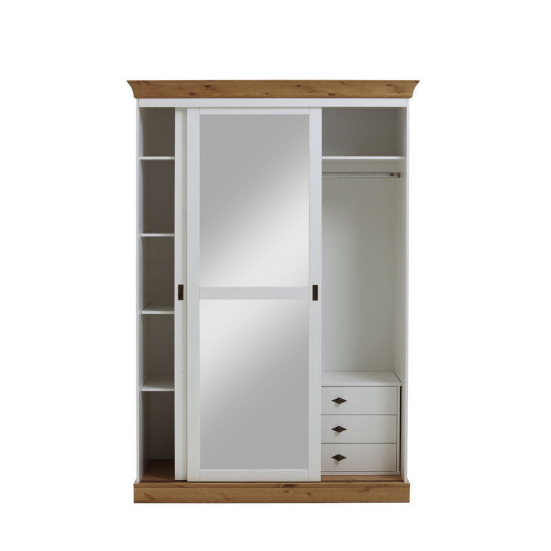 Falkville 2 Door Solid Wood Wardrobe, White/Leach-coloured