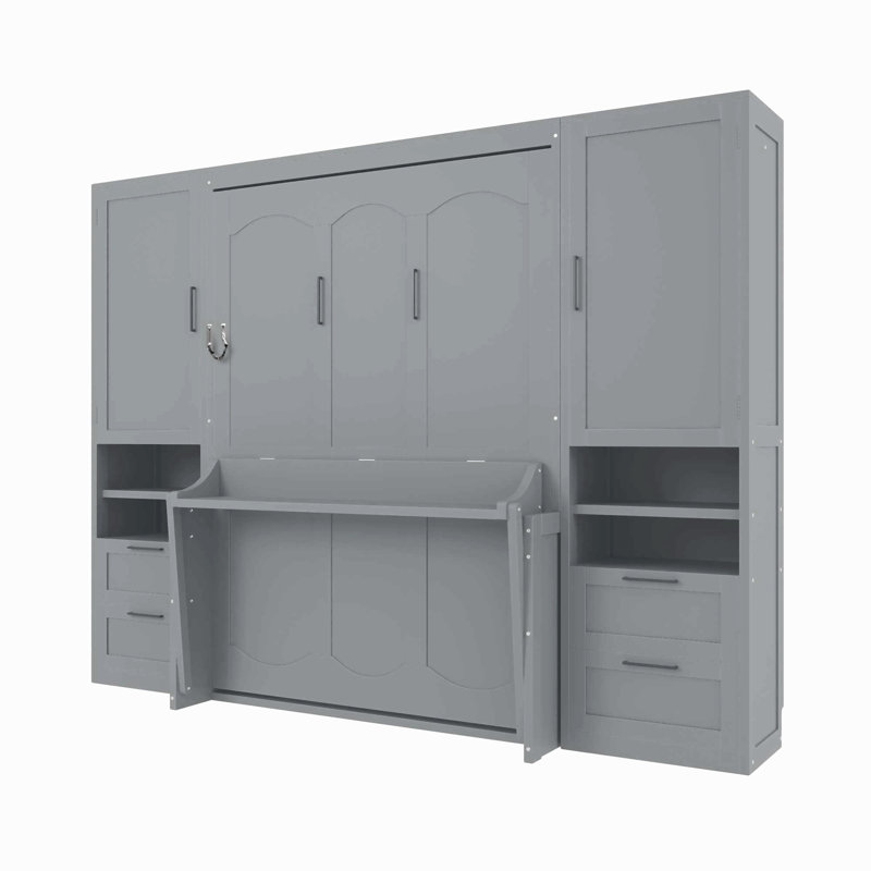 Lit escamotable double pleine grandeur avec placard, tiroirs et tablettes, Full / Double