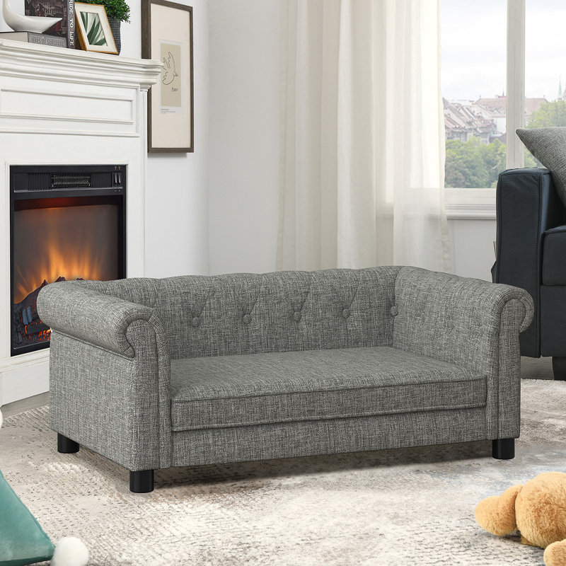 Élégant lit pour chien rectangulaire pour petits et moyens chiens, canapé-lit surélevé durable, canapé pour chien confortable, canapé pour chien en lin moderne et tendance - gris clair