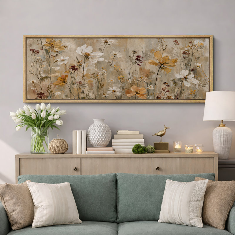«Warm Wildflower Meadow», art de chambre à coucher, impression sur toile encadrée, 3 pièces, H 20 po x l 60 po x P 1,5 po