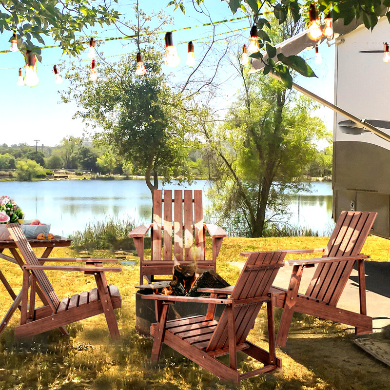 Irving Classic Solid Acacia Wood Adirondack Chair, Dark Brown Weather-Resistant Outdoor Patio Seating for Garden, Deck, and Fire Pit