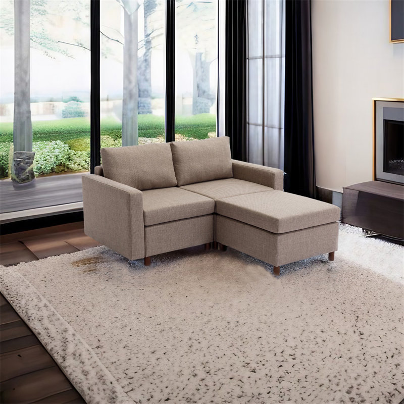 Canapé modulaire 3 pièces Adalwen, Lin 100 % brun