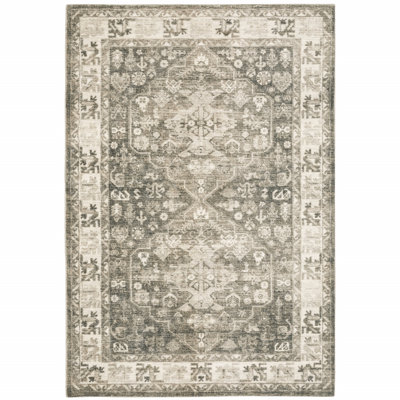 Tapis oriental gris tissé à la machine 8 pi x 10 pi ivoire brun clair et beige
