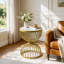 Modern Round Faux Marble Top Side Table, 19.7" Gold Hourglass Metal Frame End Table for Living Room Bedroom
