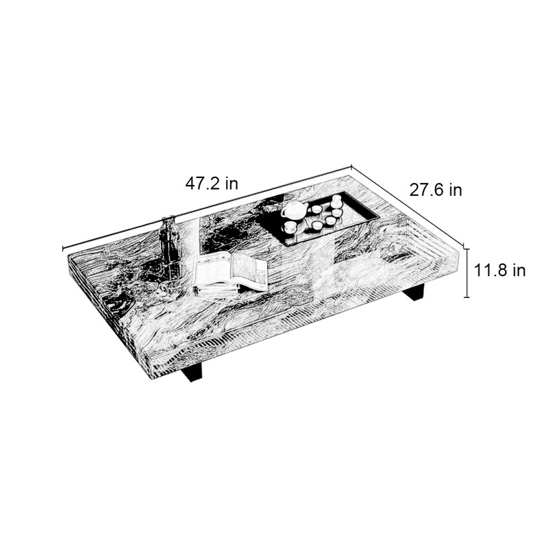 Rectangular marble floating coffee table, Brown Marble, 11.8" H x 47.2" L x 27.6" W