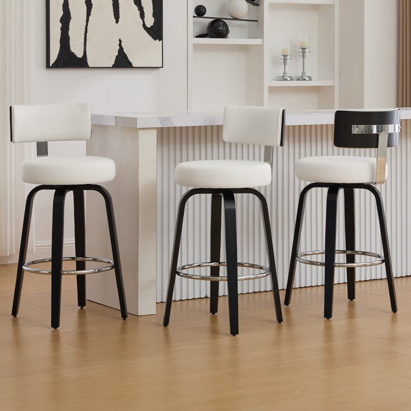 Swivel Upholstered Bar Stool With T-Shaped Backrest, White, Counter Stool (26" Seat Height)