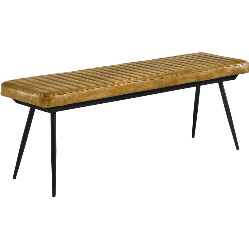 Banc de salle à manger élégant en chameau et noir avec revêtement - Fournit un confort élégant et une fabrication en métal de style chambre à coucher avec coussin en mousse foncé