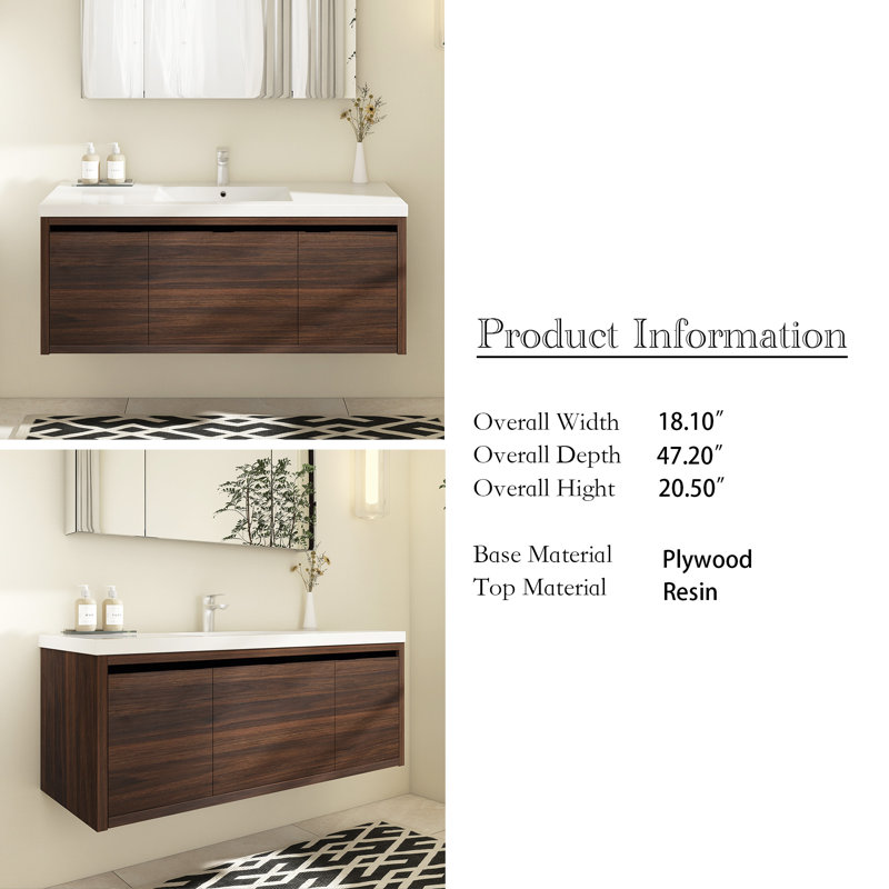 Meuble-lavabo simple 47,2 po avec plateau Tayiah, Noyer