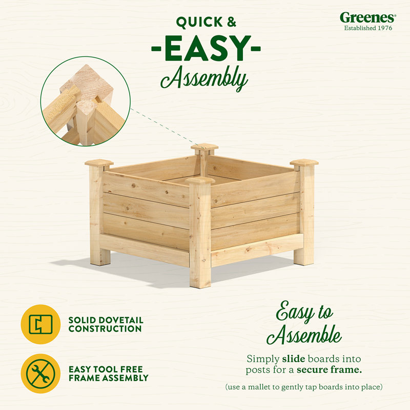 Wood Elevated Planter, 17" H x 24" W x 24" D