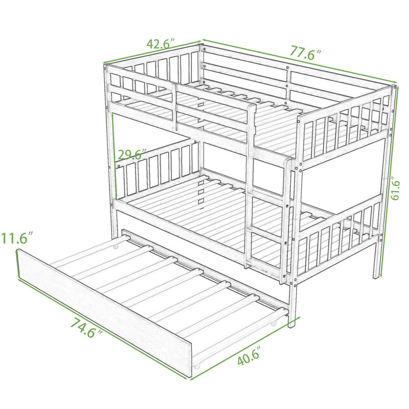 Bonifay Kids Twin Over Twin Bunk Bed with Trundle, White