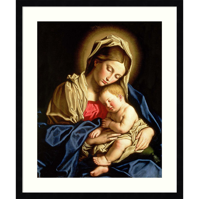 «Madonna and Child» par Il Sassoferrato, reproduction d'art encadrée sur bois, 25 x 21, Noir Svelte