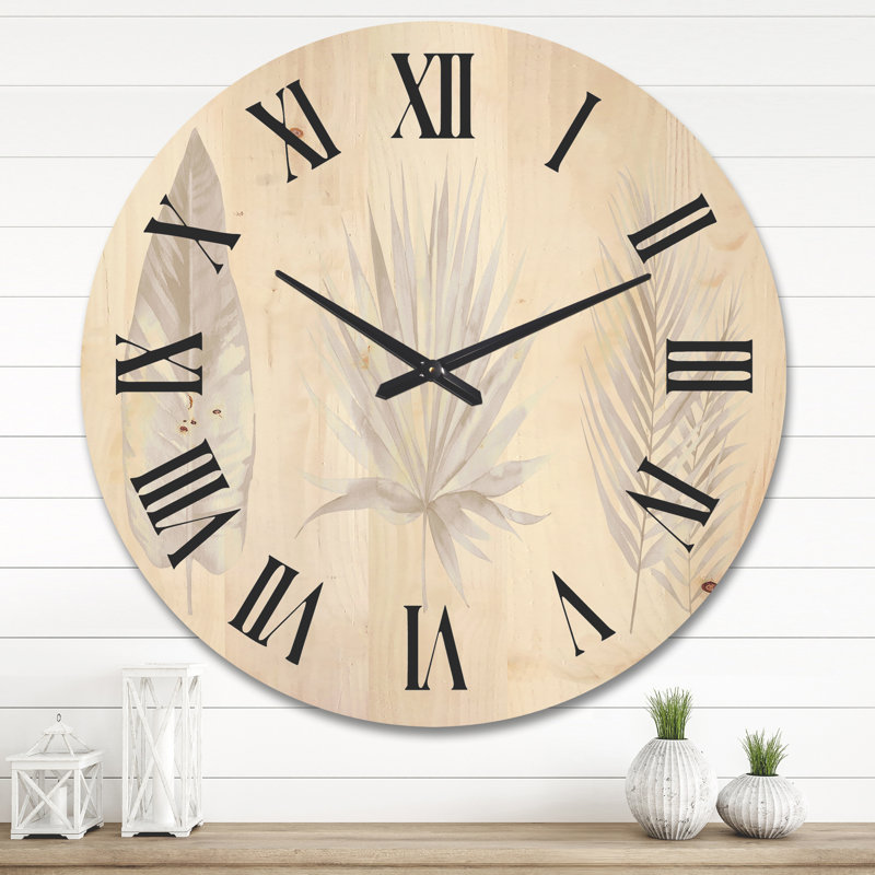 Horloge murale en bois feuilles tropicales, Très grand