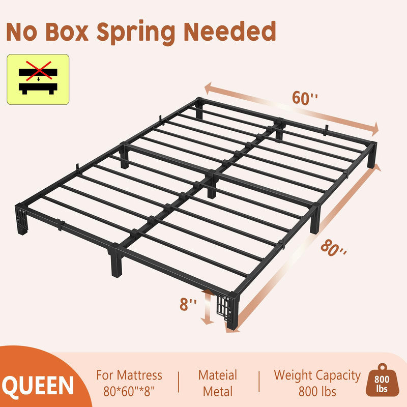 Metal Bed Frame, Heavy Duty Platform with 800 lbs Support, No Box Spring Needed, Easy Tool-Free Assembly, Noise-Free Design