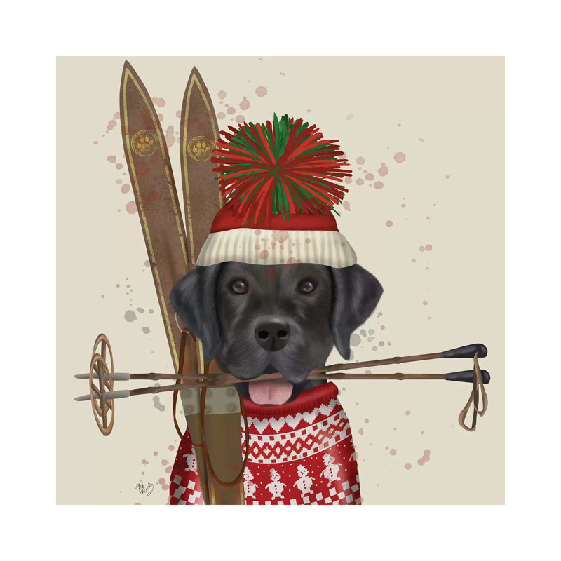 Black Labrador, Skiing by Fab Funky - Wrapped Canvas Print, 45.72 cm H x 45.72 cm W x 3.175 cm D