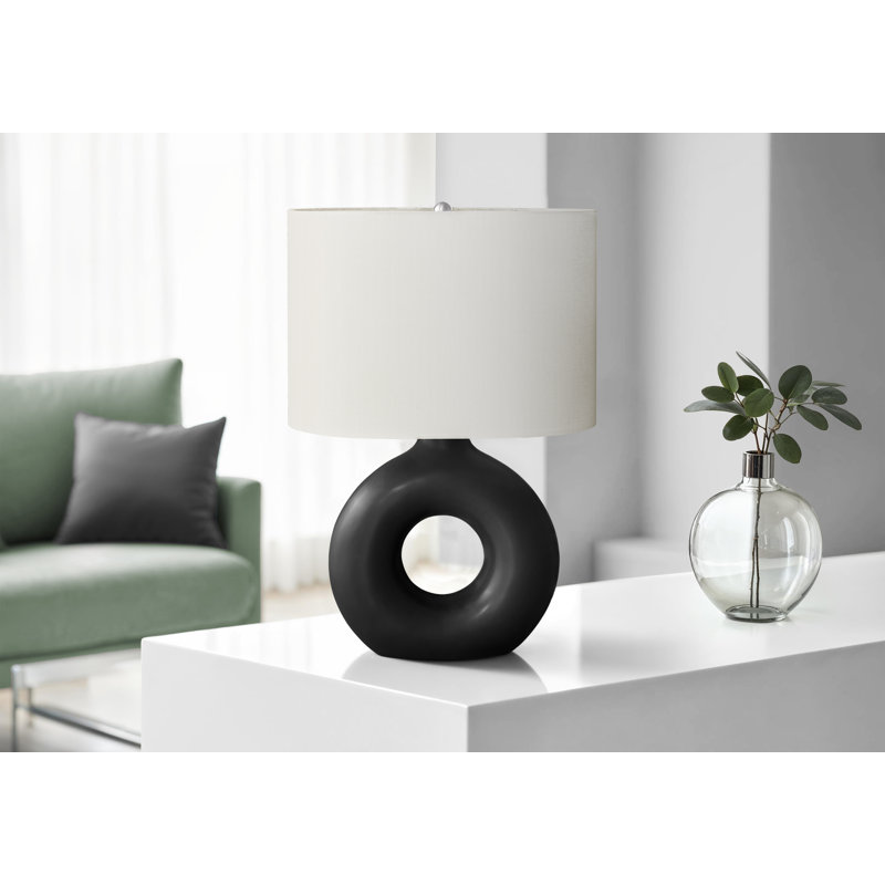 Lighting, 24 po, lampe de table, céramique, abat-jour ivoire / crème, contemporain, moderne, Noir, noir, noir, noir