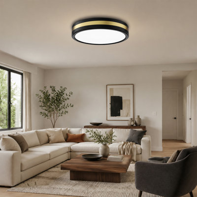 13 Inch 5‑CCT Selectable LED Flush Mount Ceiling Light, Black & Gold Low‑Profile Round Ceiling Fixture for Bedroom Hallway Entryway Kitchen