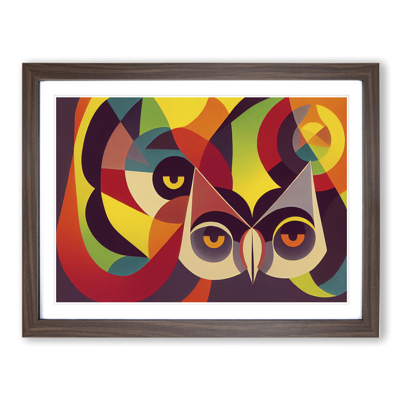 Owl Abstract Vol.2 - Single Picture Frame Print, 46cm H x 64cm W x 2cm D, Walnut