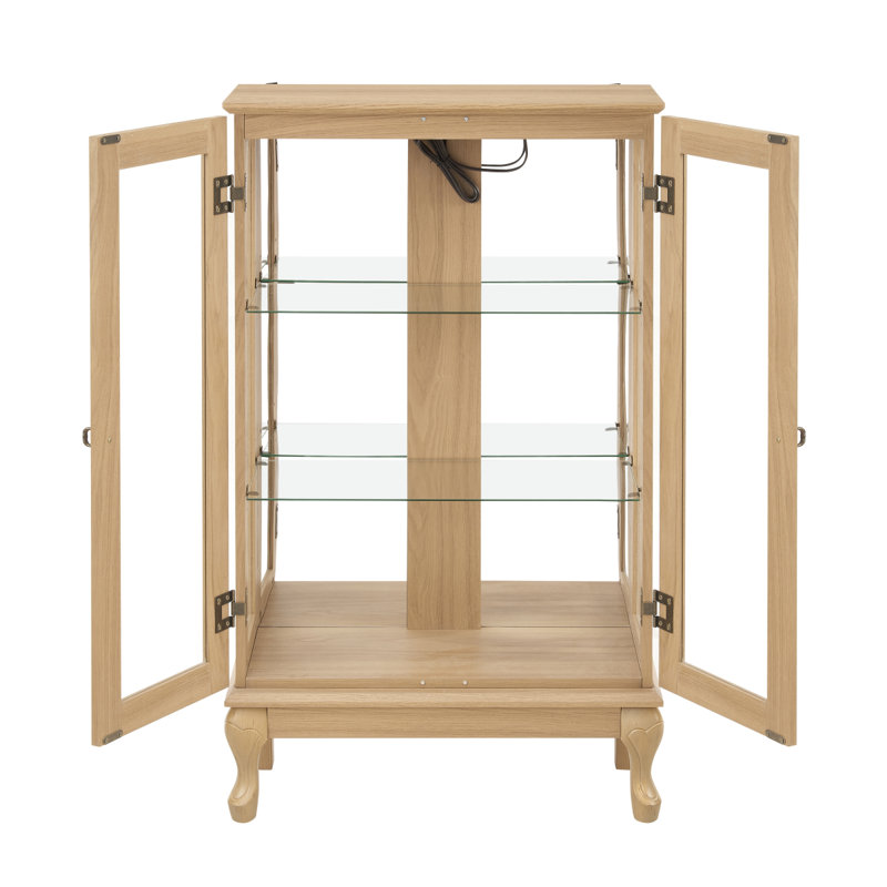 Vitrine 2 portes avec portes en verre trempé, armoires de terrasse avec panneau arrière en miroir et tablettes réglables, vitrine éclairée pour la maison, ampoule de bureau incluse
