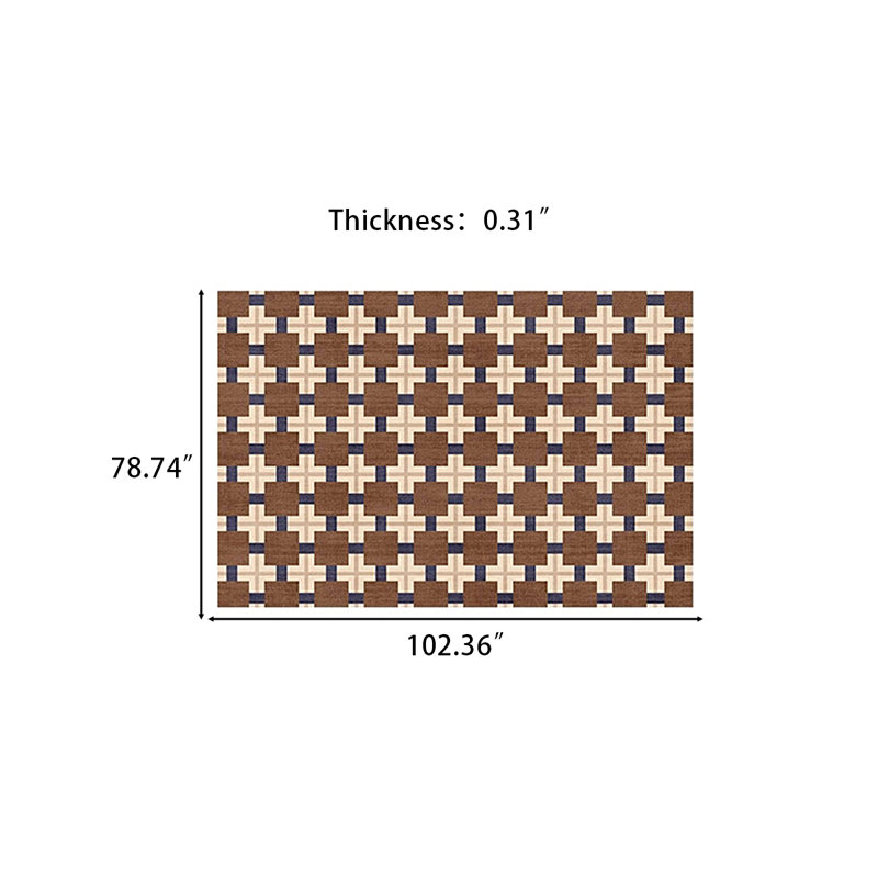 Tapis brun 118,11 po de style médiéval en sable fin cachemire, Rectangle 6 pi 7 po x 8 pi 6 po
