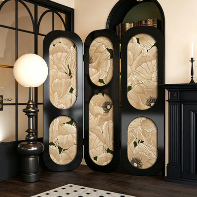 Cloison mobile pliante en bois de pin massif avec imprimé floral rétro