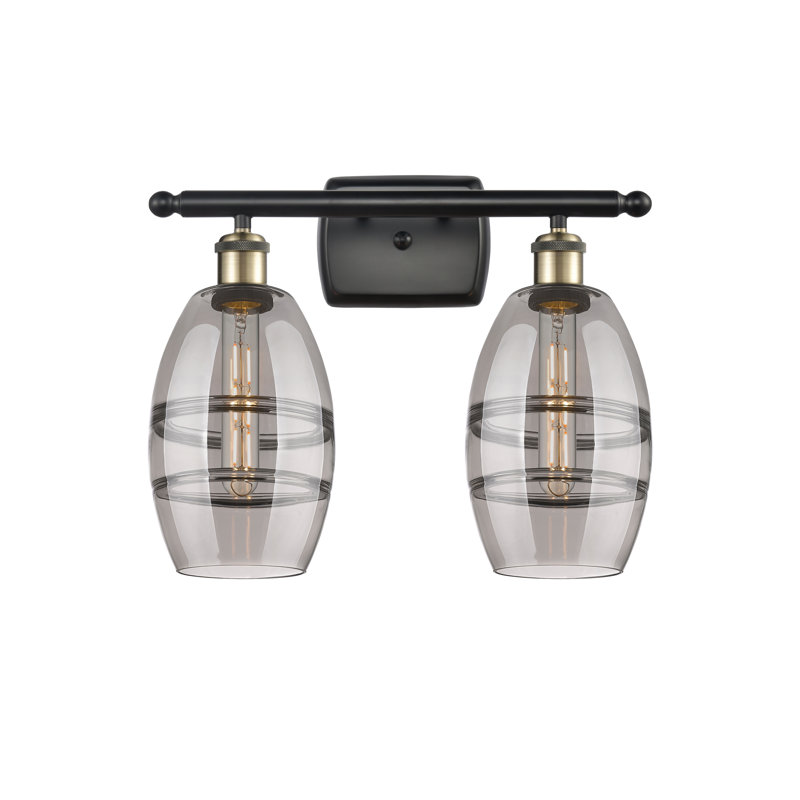 Éclairage pour meuble-lavabo à 2 lumières 16 po Ballston Bettylou, Gris fumée clair, Laiton antique noir
