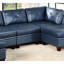 Chaise sans accoudoirs moderne en cuir bleu, dossier et siège