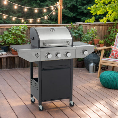 3-Burner Stainless Steel Gas Grill With Side Burner - 37,000 BTU,  Black And Silver