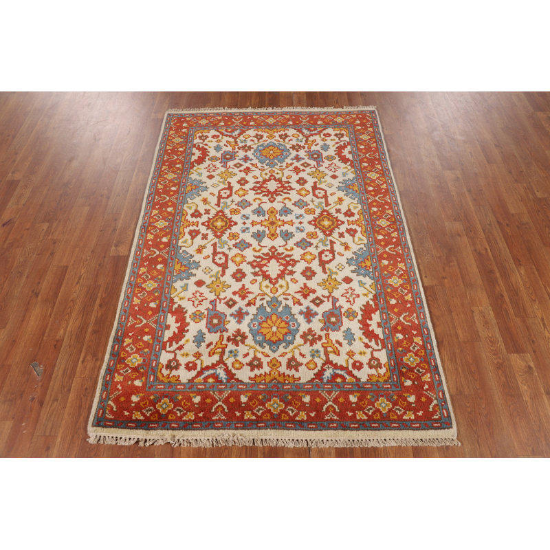 Tapis oriental Oushak ivoire fait à la main 4 x 6 po