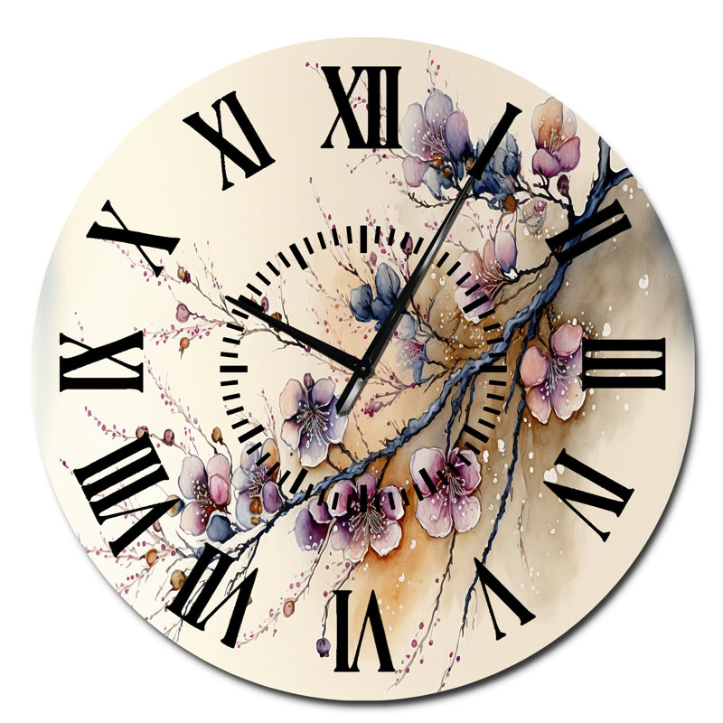 Horloge murale rose et prune cerisier en fleurs, Surdimensionné