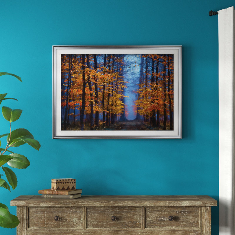 « the path of midas », reproduction de peinture à l’acrylique, Cadre argenté, H 31 po x l 43 po x P 1,5 po