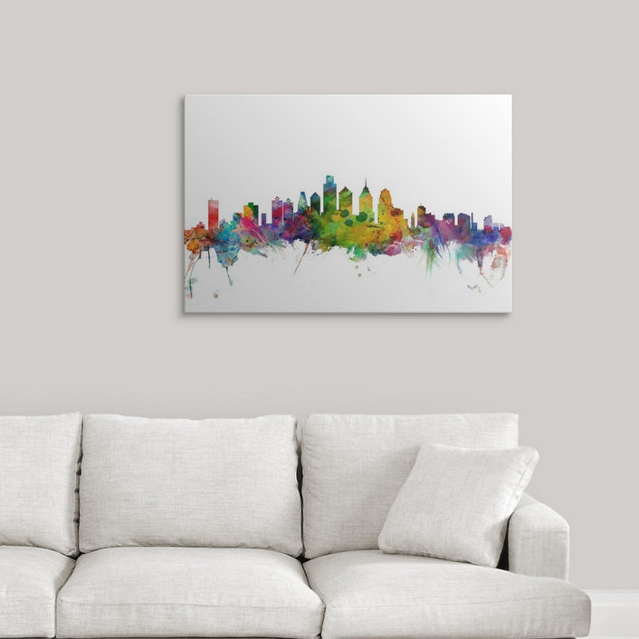 «Francy Philadelphia Pennsylvania Skyline» par Michael Tompsett, impression, H 16 po x l 24 po x P 1,5 po, Toile
