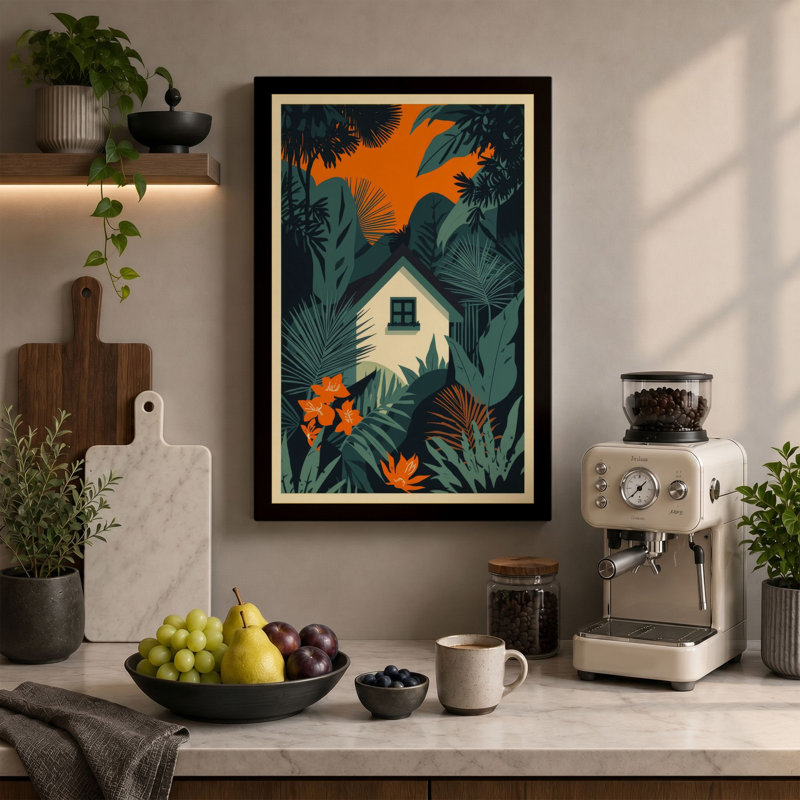 House in Bloom Tropical 1 Piece Wrapped Canvas Wall Art, 36x24 - 91.4 x 61.0 cm, Sage Border