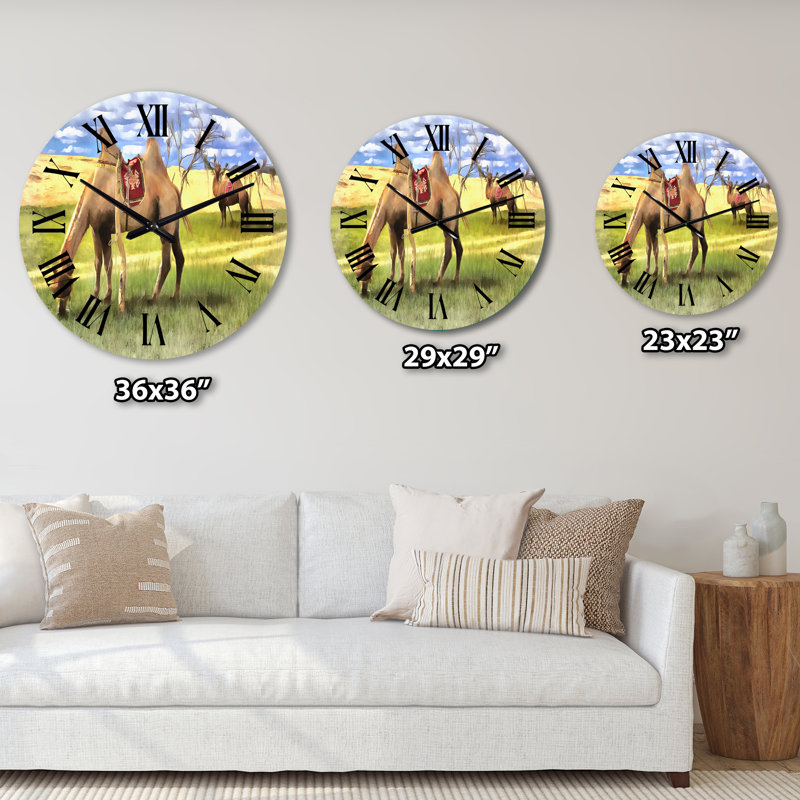 Chameaux broutant dans l'herbe - horloge murale, Grand