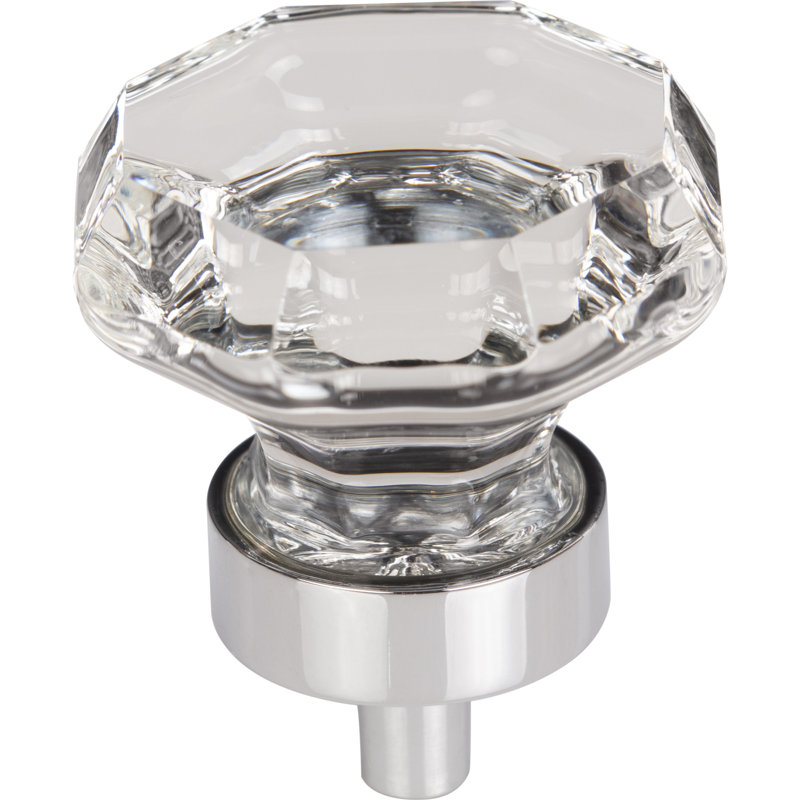 Black Octagon Crystal 1 3/8" Diameter Round Knob, Polished Chrome, Clear