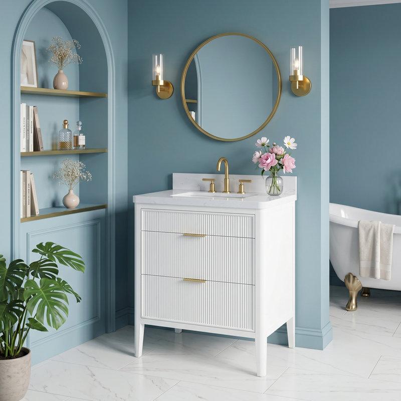 Meuble-lavabo simple autoportant de 30 po avec comptoir et dosseret pré-assemblés, 30"