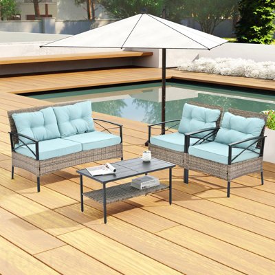 Patio Furniture Outdoor Furniture Seasonal Pe Wicker Furniture Four Set Wicker Furniture With Black Metal Table