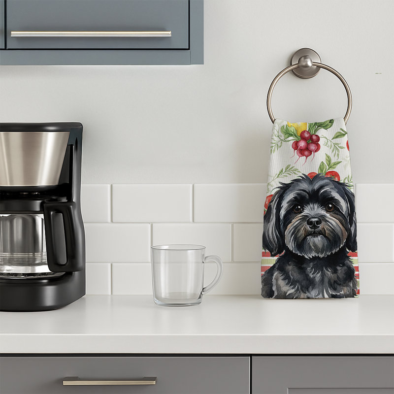 Black Lhasa Apso Vegetables Kitchen Towel, Black Lhasa Apso
