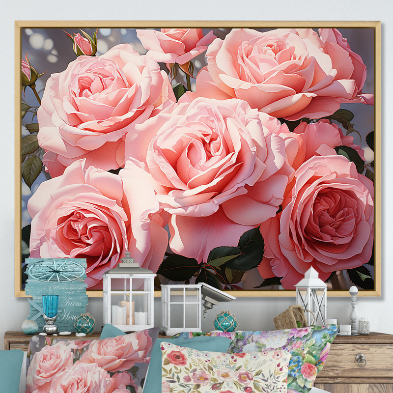 Minimalisme, roses roses, rêve, Cadre naturel flottant, H 12 po x l 20 po x P 1 po