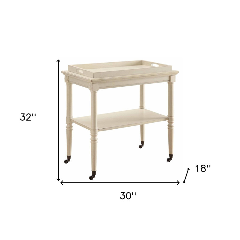 Dallin 30" Wood Rolling Bar Cart, Antique White