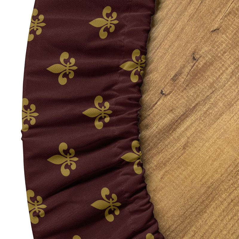 East Urban Home Fleur De Lis Fitted Round Tablecloth Diameter Burgundy Earth Yellow, 47.24" Round