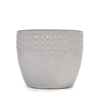 Of 3 Ancient White Ceramic Flowerpots, Modern Planters For Patio, Garden, Windowsill With Built - In Drainage Hole, Frost And Heat , 14.84" L W 12.56" H Flower Planters, Weather Suitable Various