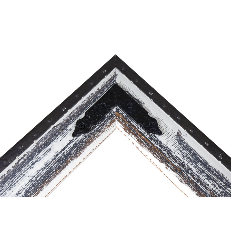 Heavner Solid Wood Flat Mirror, Distressed Rustic Ivory/Black, 71" H x 30.5" W
