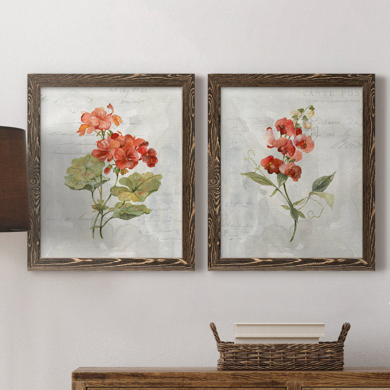 Lin, géranium, ensemble de reproductions d'art sur toile, Cadre noyer, H 31,5 po x l 47 po x P 1,5 po