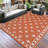 Reversible Waterproof Outdoor Rug 9*12ft – Modern Red Peach Orange/White Geometric Plastic Patio Mat – UV & Mark Resistant, Easy Care, Collapsible, Red Peach Orange-539024953-539024948