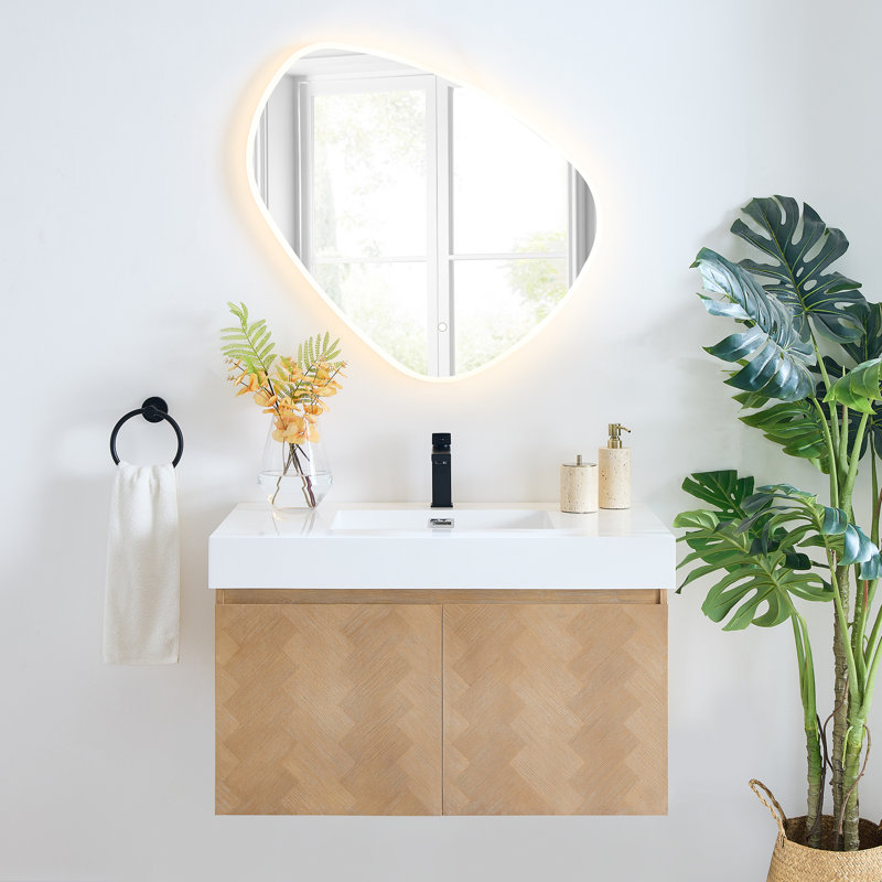 Siena 36" Wall-mounted Single Bathroom Vanity with White Artificial Drop-in Sink with Mirror
