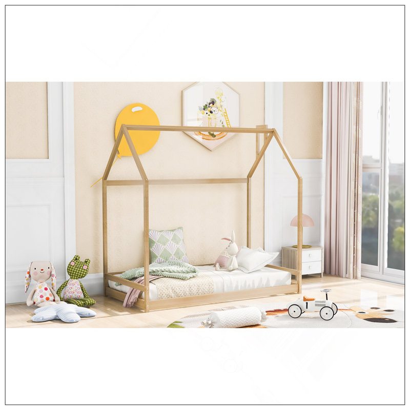 House Platform Beds,Two Shared Beds, Gray, Twin