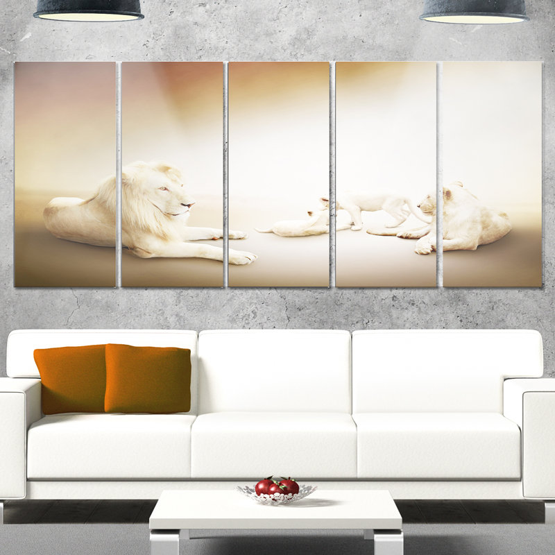« white lion family », photographie multi-pièces sur métal