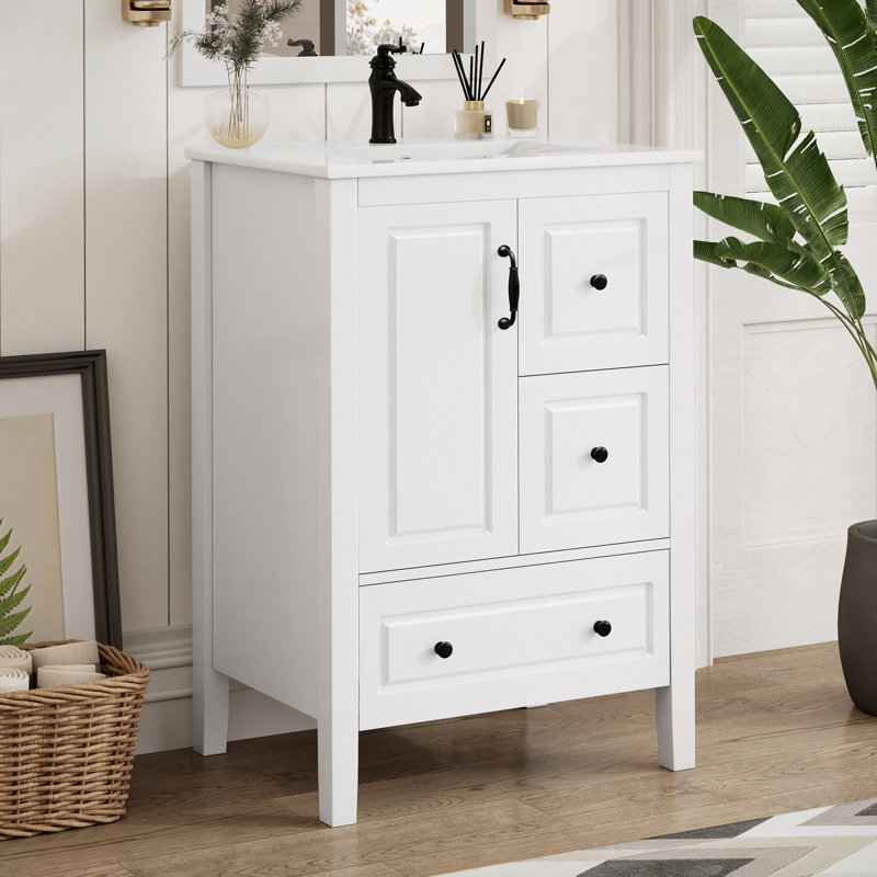 Joule 24'' Single Bathroom Vanity With Ceramic Top, Blanc