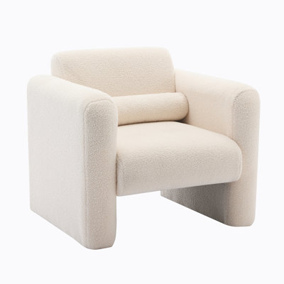 Modern Accent Chair Lambskin Sherpa Fabric Upholstered Comfy Reading Arm Chair