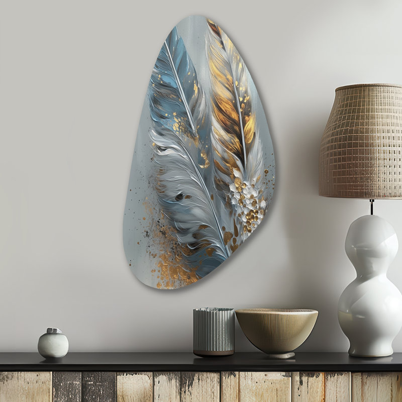 Una - Décoration murale irrégulière en forme de plume Glam, H 31 po x l 17 po
